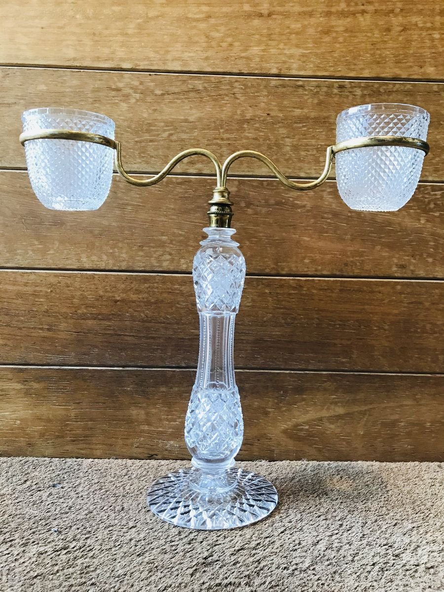 Late XIX Victorian Cut Glass Candleholder in Brass from Cricklite Clarke Trade