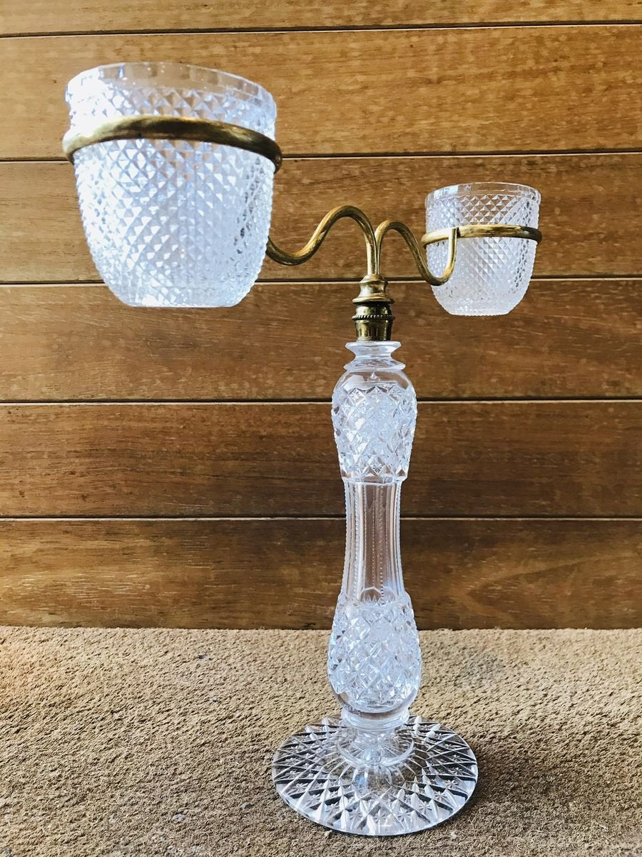 Late XIX Victorian Cut Glass Candleholder in Brass from Cricklite Clarke Trade