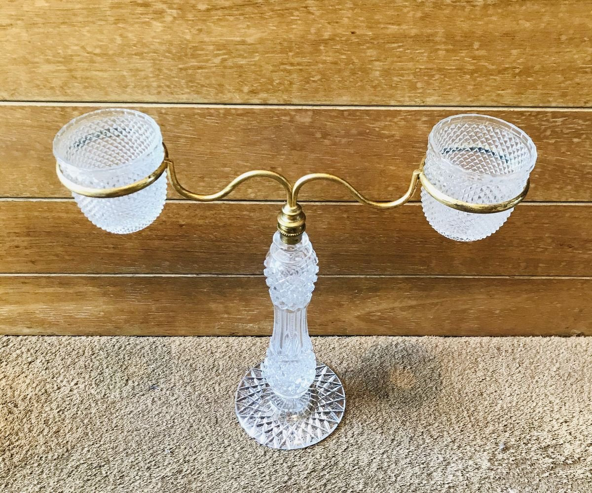 Late XIX Victorian Cut Glass Candleholder in Brass from Cricklite Clarke Trade