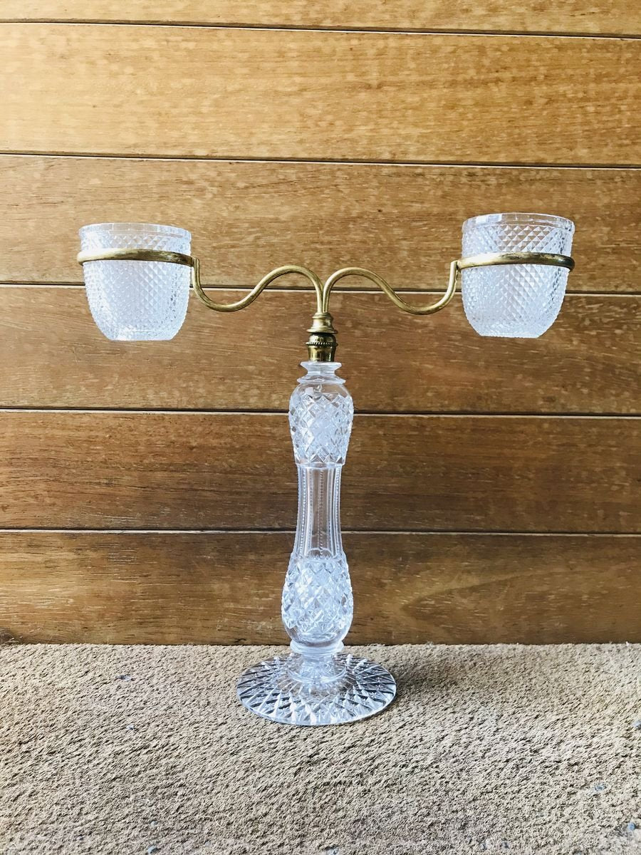 Late XIX Victorian Cut Glass Candleholder in Brass from Cricklite Clarke Trade