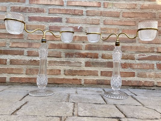 Late XIX Victorian Cut Glass Candleholder in Brass from Cricklite Clarke Trade, Set of 2-NOU-805584