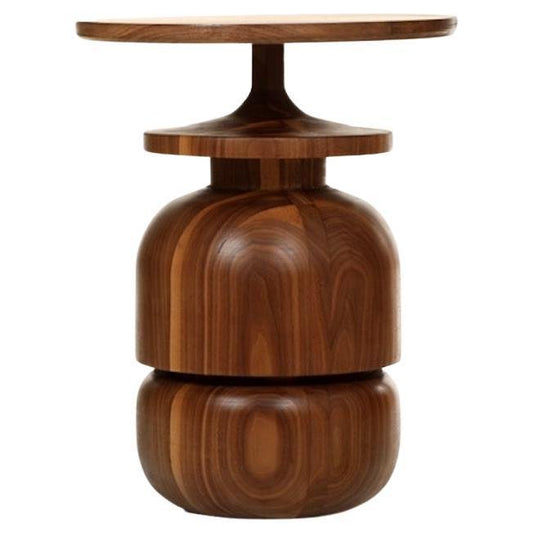 Lathe Turned Walnut or White Oak Sculptural Side Table by Michael Rozell