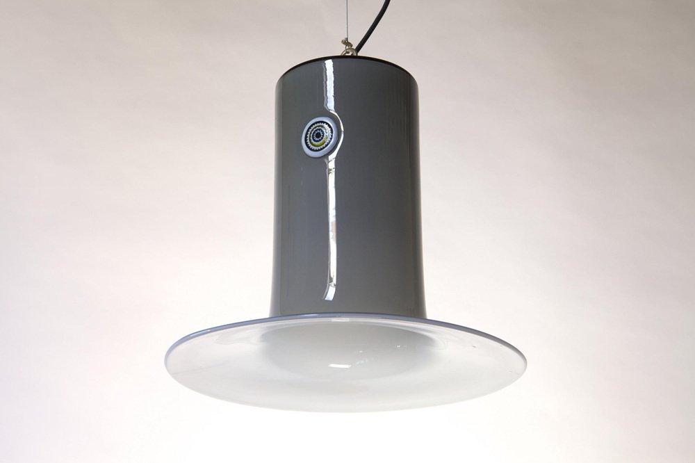 Lattimo Ceiling Lamp in Gray Murano Glass by Gae Aulenti for Vistosi, Murrina