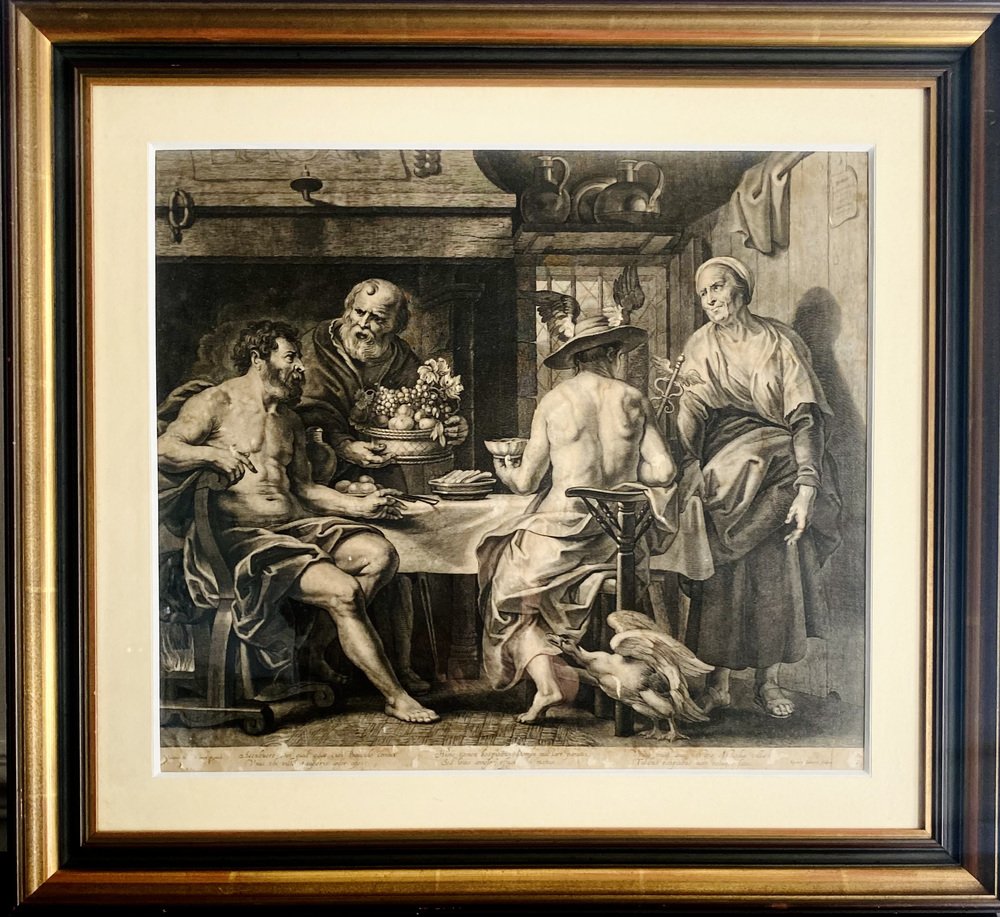 Lauwers after Jordaens, Jupiter & Mercury & Zeus & Hermes, 17th Century, Etching, Framed