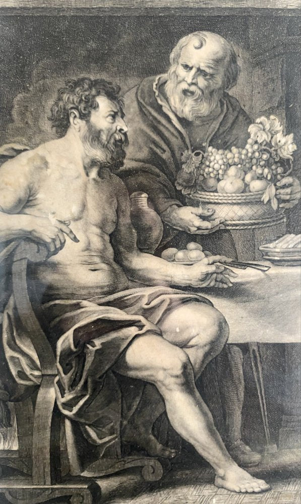 Lauwers after Jordaens, Jupiter & Mercury & Zeus & Hermes, 17th Century, Etching, Framed