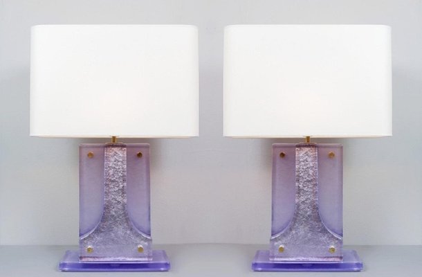 Lavender Murano Glass Table Lamps, Set of 2-FGA-923298