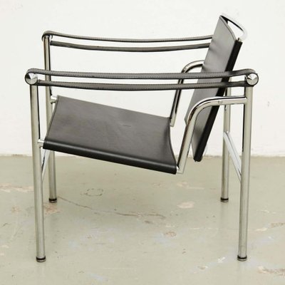 LC1 Black Leather Armchairs b Pierre Jeanneret Charlotte Perriand attributed to Le Corbusier, 1970s, Set of 4-WM-1388252