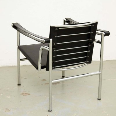 LC1 Black Leather Armchairs b Pierre Jeanneret Charlotte Perriand attributed to Le Corbusier, 1970s, Set of 4-WM-1388252