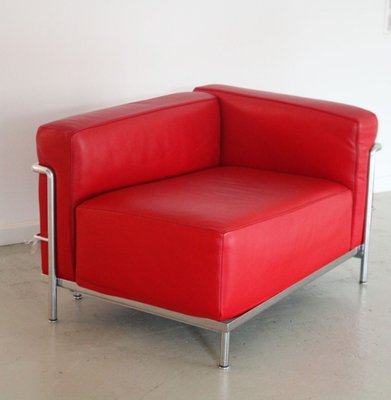 Lc3 Chaise Longue Armchair in Red Leather and Modernist Steel Structure by Le Corbusier for Cassina-QCI-2035852