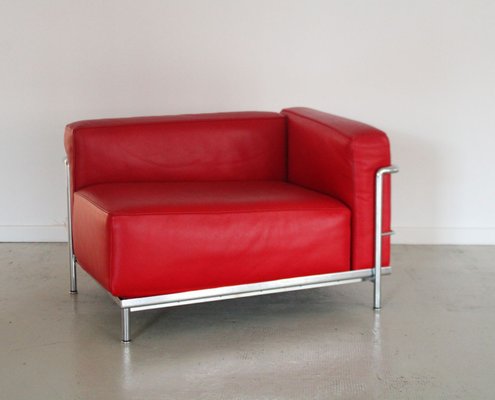 Lc3 Chaise Longue Armchair in Red Leather and Modernist Steel Structure by Le Corbusier for Cassina-QCI-2035852