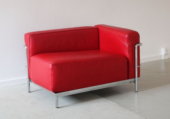 Lc3 Chaise Longue Armchair in Red Leather and Modernist Steel Structure by Le Corbusier for Cassina-QCI-2035852