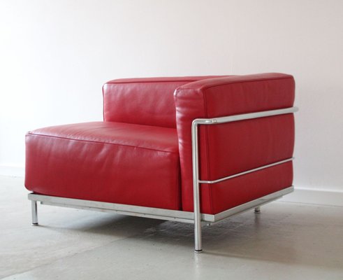 Lc3 Chaise Longue Armchair in Red Leather and Modernist Steel Structure by Le Corbusier for Cassina-QCI-2035852