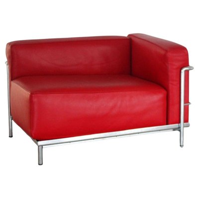 Lc3 Chaise Longue Armchair in Red Leather and Modernist Steel Structure by Le Corbusier for Cassina-QCI-2035852