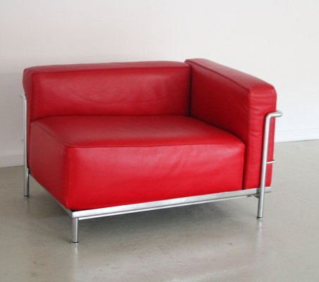 Lc3 Chaise Longue Armchair in Red Leather and Modernist Steel Structure by Le Corbusier for Cassina-QCI-2035852