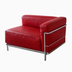 Lc3 Chaise Longue Armchair in Red Leather and Modernist Steel Structure by Le Corbusier for Cassina-QCI-2035852