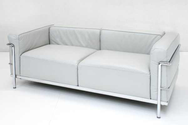 LC3 Sofas in Grey Leather and Chrome by Le Corbusier, Pierre Jeanneret and Charlotte Perriand for Cassina, 1990s, Set of 2-SES-1775433