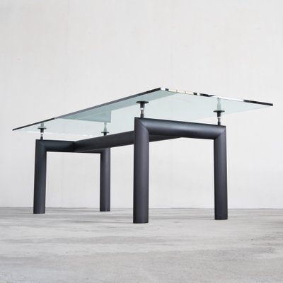 LC6 Dining Table attributed to Le Corbusier for Cassina and Chairs in Black Leather by Matteo Grassi, 1990s, Set of 5-LPQ-1781111