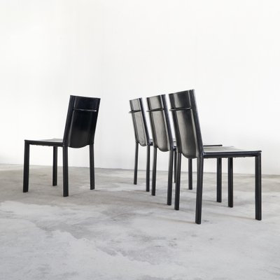 LC6 Dining Table attributed to Le Corbusier for Cassina and Chairs in Black Leather by Matteo Grassi, 1990s, Set of 5-LPQ-1781111