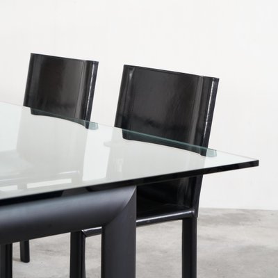 LC6 Dining Table attributed to Le Corbusier for Cassina and Chairs in Black Leather by Matteo Grassi, 1990s, Set of 5-LPQ-1781111