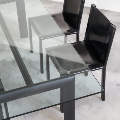 LC6 Dining Table attributed to Le Corbusier for Cassina and Chairs in Black Leather by Matteo Grassi, 1990s, Set of 5-LPQ-1781111