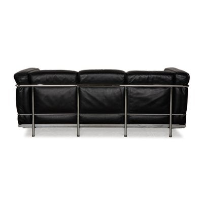 Le Corbusier LC 2 Leather Three Seater Black Sofa by Le Corbusier for Cassina-RQW-2036309