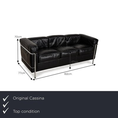 Le Corbusier LC 2 Leather Three Seater Black Sofa by Le Corbusier for Cassina-RQW-2036309