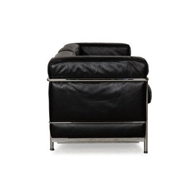 Le Corbusier LC 2 Leather Three Seater Black Sofa by Le Corbusier for Cassina-RQW-2036309