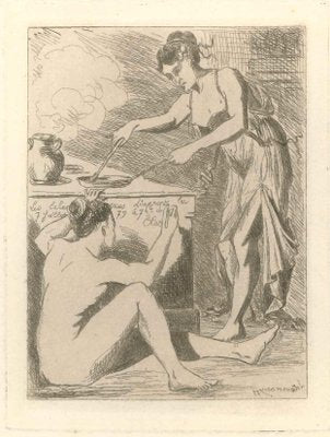 Le dîner - Original Etching by L.-A. Letoureau - End of 19th Century-ZCI-754945