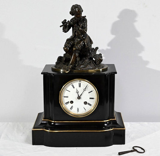 Le Joueur de Flute Clock in Marble and Bronze, Mid-19th Century