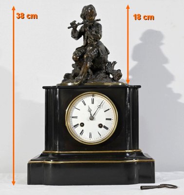 Le Joueur de Flute Clock in Marble and Bronze, Mid-19th Century-RVK-1764616