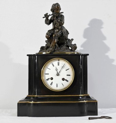 Le Joueur de Flute Clock in Marble and Bronze, Mid-19th Century-RVK-1764616