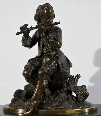 Le Joueur de Flute Clock in Marble and Bronze, Mid-19th Century-RVK-1764616