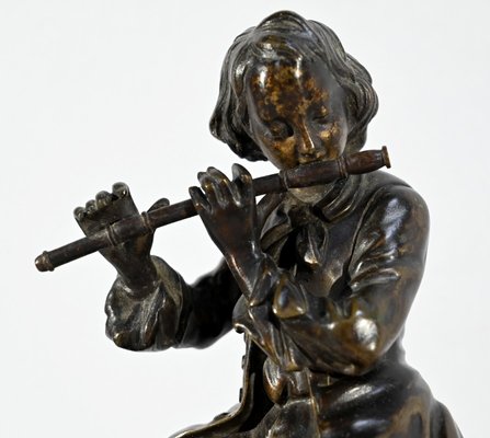 Le Joueur de Flute Clock in Marble and Bronze, Mid-19th Century-RVK-1764616