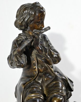 Le Joueur de Flute Clock in Marble and Bronze, Mid-19th Century-RVK-1764616