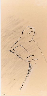 Le Manteau - Original China Ink Drawing by Flor David - 1952 1952-ZCI-758675