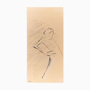 Le Manteau - Original China Ink Drawing by Flor David - 1952 1952-ZCI-758675