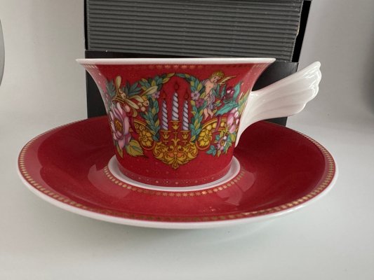 Le Reve De Noel Tea Cup and Saucer by Versace for Rosenthal, 2000, Set of 2-IHL-2027011