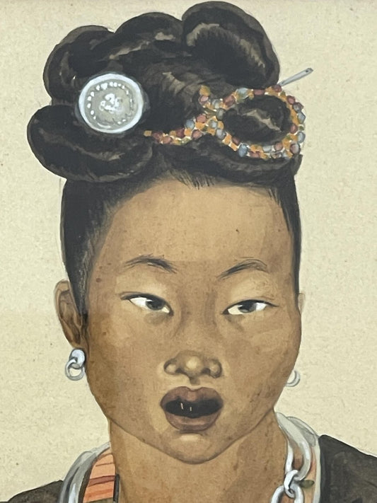 Léa Lafugie, Child and a Woman Ta Moc from the Soula Region, 20th Century, Watercolor, Framed