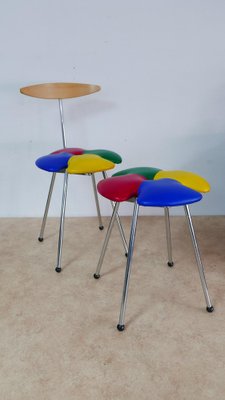 Leaf Clover Kitchen Chair and Stool, Italy, 1970s, Set of 2-KK-1751740