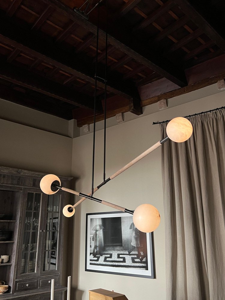 Leather and Alabaster Mobile Chandelier by Contain