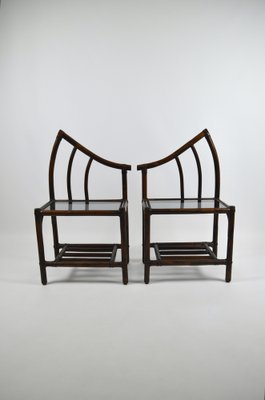 Leather and Bamboo Bedside Tables, 1970s, Set of 2-ZGY-1802373