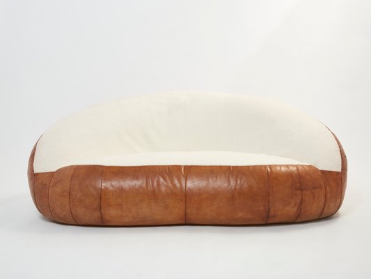 Leather and Bouclé Croissant Sofas by Raphael Raffel, 1970s, Set of 2-YJA-1360491