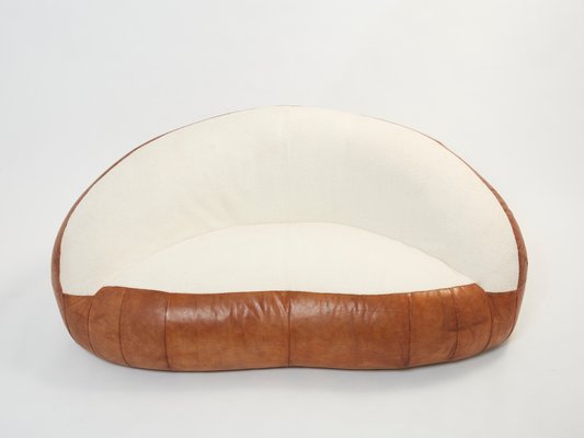 Leather and Bouclé Croissant Sofas by Raphael Raffel, 1970s, Set of 2-YJA-1360491