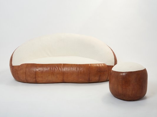 Leather and Bouclé Croissant Sofas by Raphael Raffel, 1970s, Set of 2-YJA-1360491