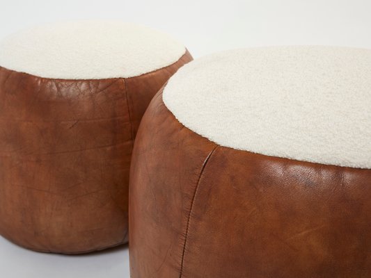 Leather and Bouclé Croissant Sofas by Raphael Raffel, 1970s, Set of 2-YJA-1360491