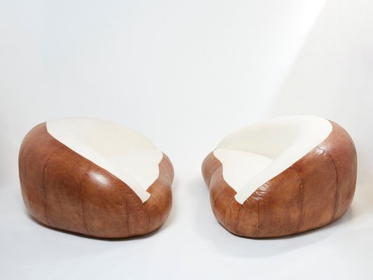 Leather and Bouclé Croissant Sofas by Raphael Raffel, 1970s, Set of 2-YJA-1360491