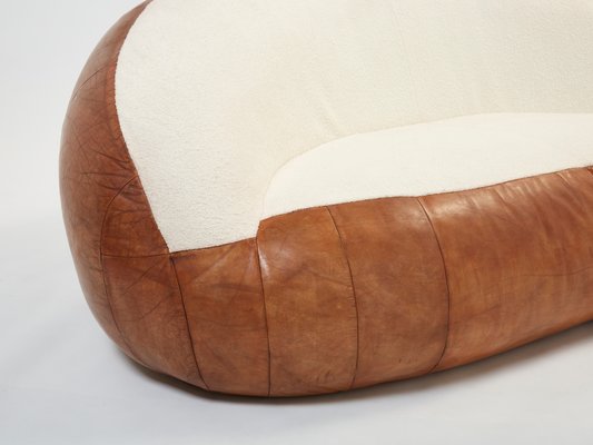 Leather and Bouclé Croissant Sofas by Raphael Raffel, 1970s, Set of 2-YJA-1360491