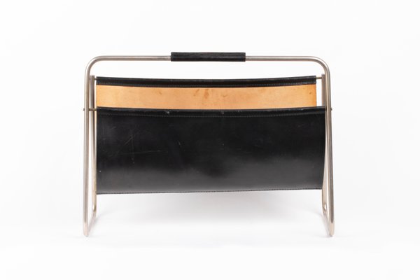 Leather and Brass Magazine Rack from Carl Auböck, Austria, 1960s-SFD-1328493