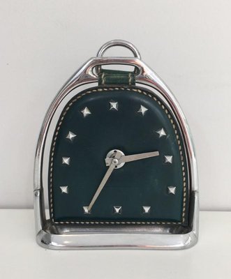 Leather and Chrome Clock attributed to Jacques Adnet, France, 1950s-BA-658561