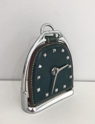 Leather and Chrome Clock attributed to Jacques Adnet, France, 1950s-BA-658561